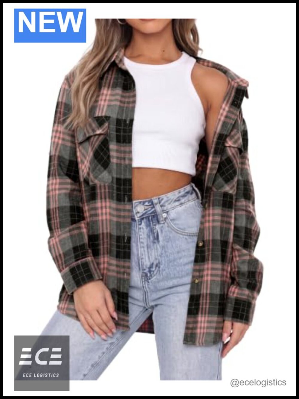 Plaid Flannel Button Down Shirt Long Sleeve Roll Up Oversized Blouse